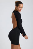 Modal Open Back Long Sleeve Mini Dress in Black