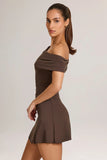 Modal Asymmetric A Line Mini Dress in Chocolate Brown