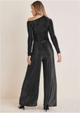 Glitter Knit One Shoulder Top Jet Black Glitter Knit