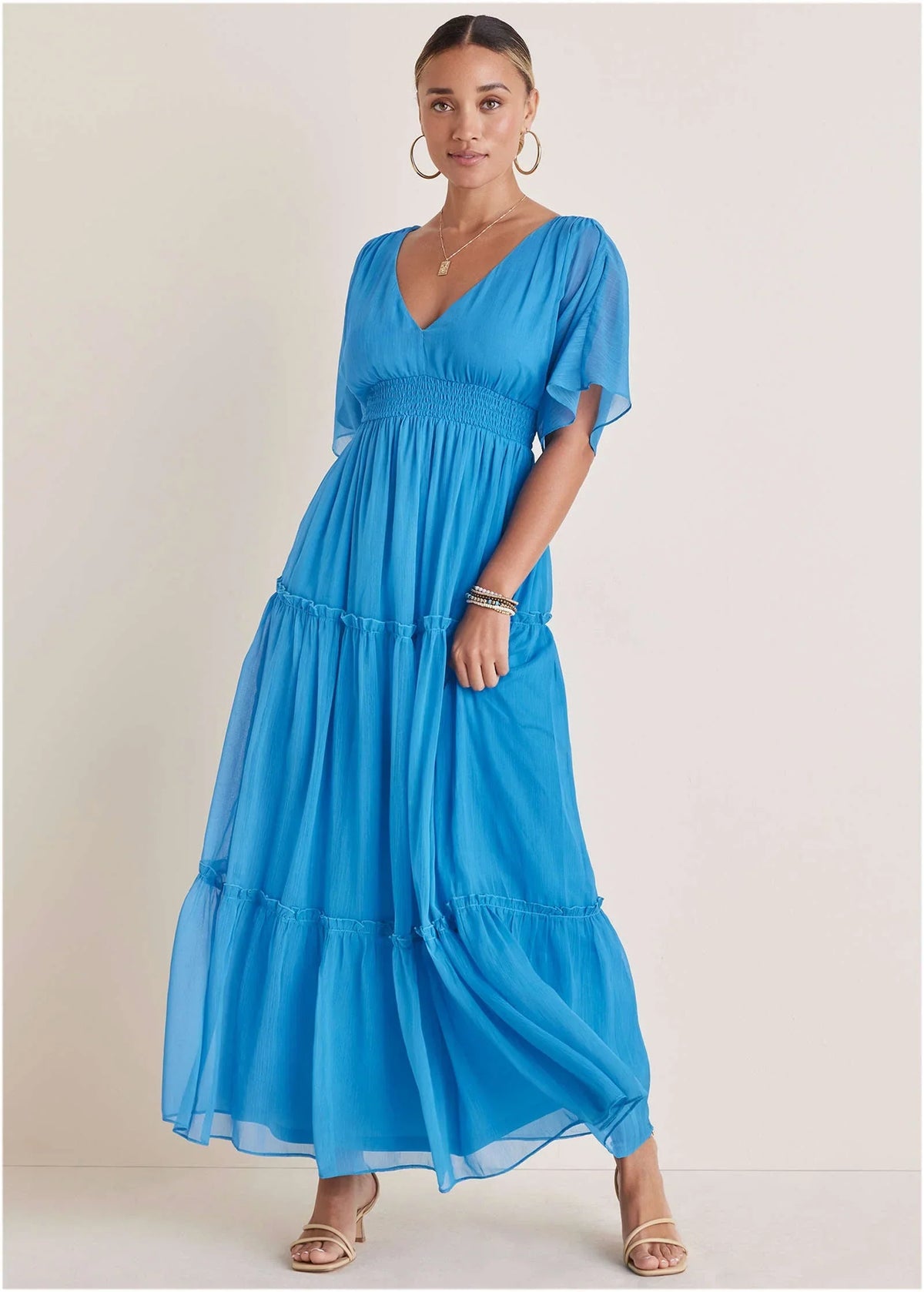 Flutter Sleeve Maxi Dress Blue