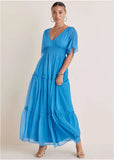 Flutter Sleeve Maxi Dress Blue