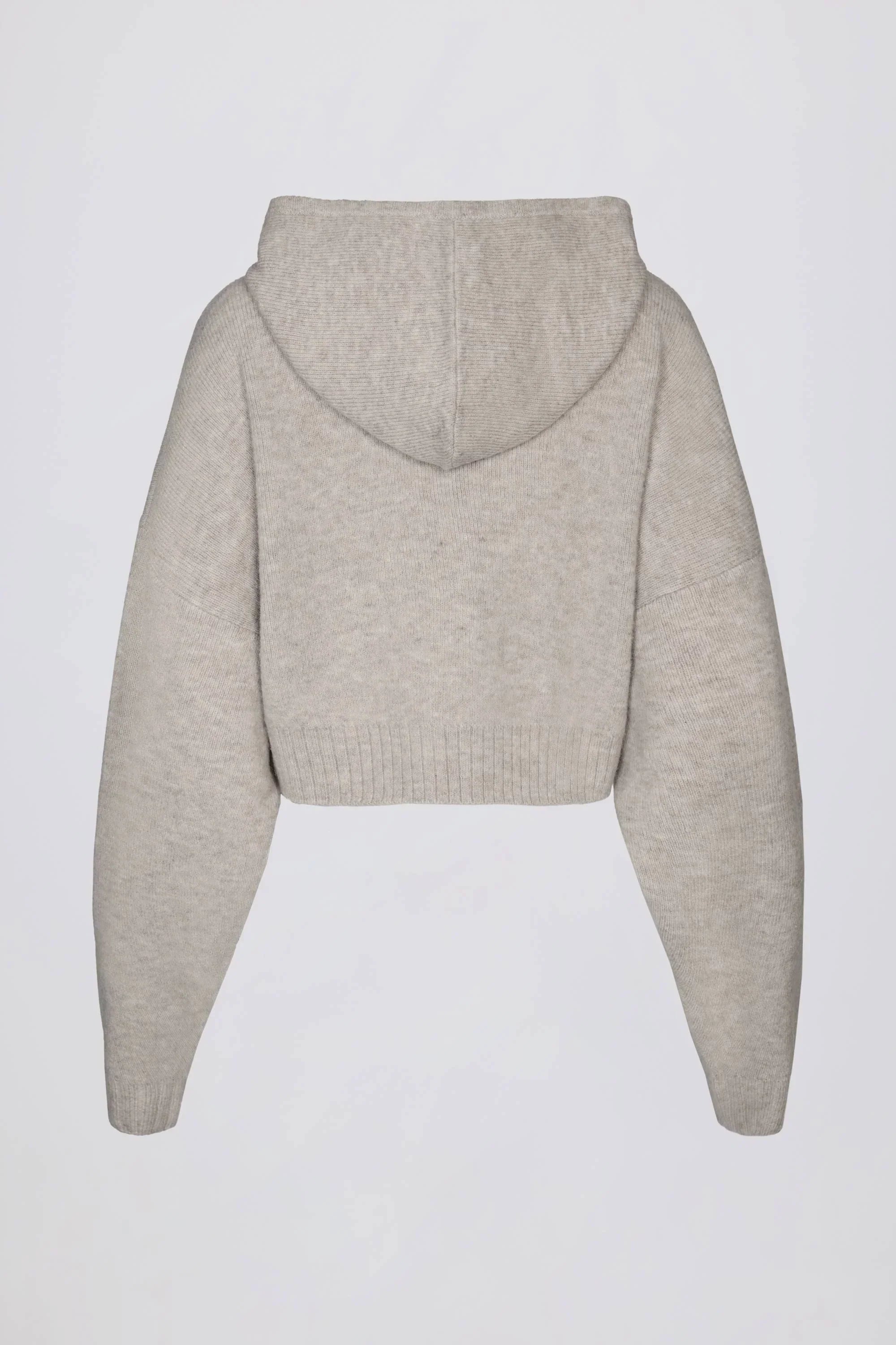 Soft Knit Zip Up Cropped Hoodie in Beige