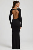 Modal Ruched Backless Maxi Dress in Black