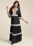 Lace Detail Maxi Dress Black Multi