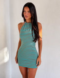 DILLON DRESS 20 MUSHROOM AQUA STRIPE