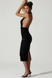 Embellished Cut Out Open Back Midaxi Dress in Black