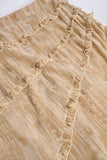 Ruffled Asymmetric Mid Rise Maxi Skirt in Tan Print