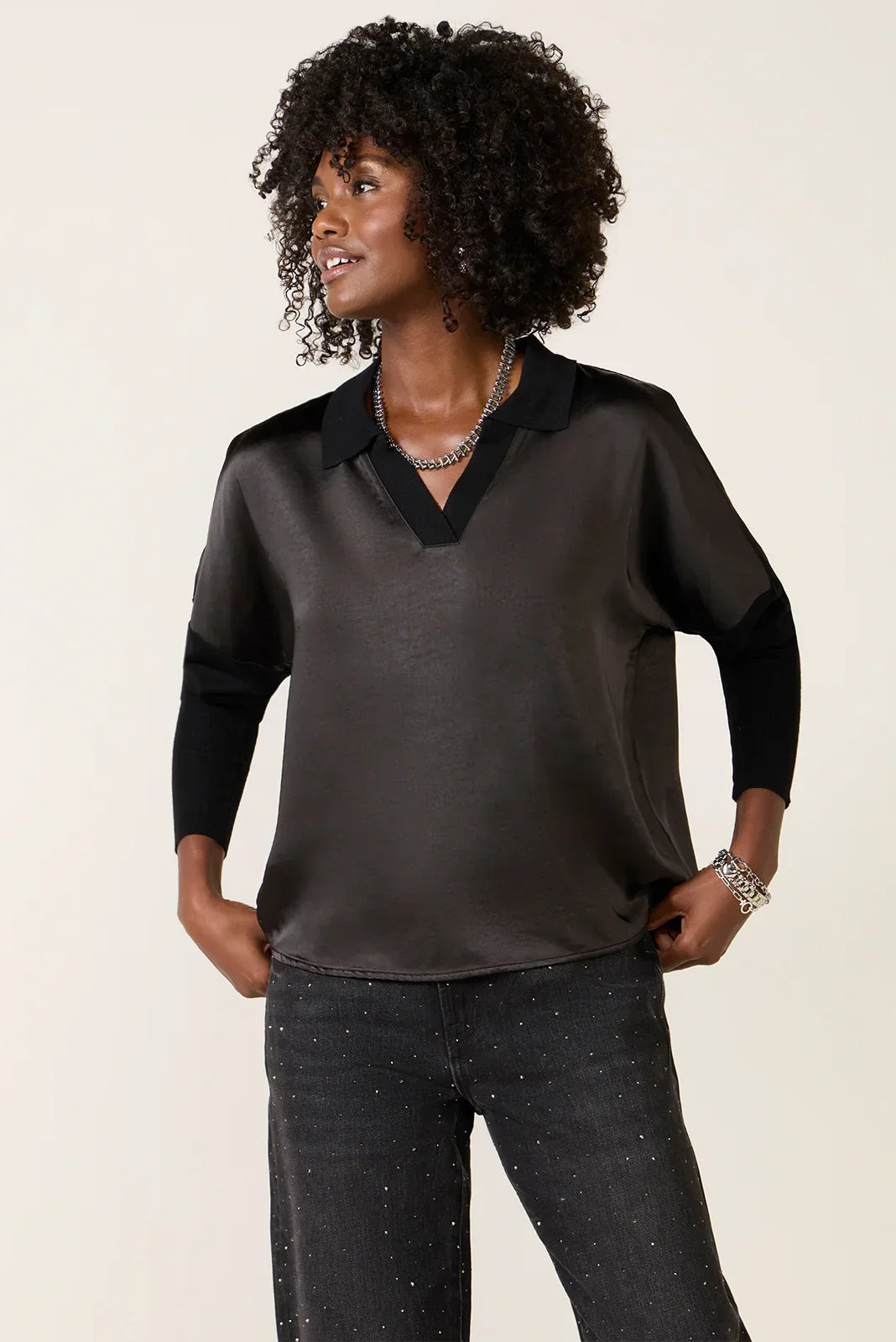 Tina Mixed Media Satin Top