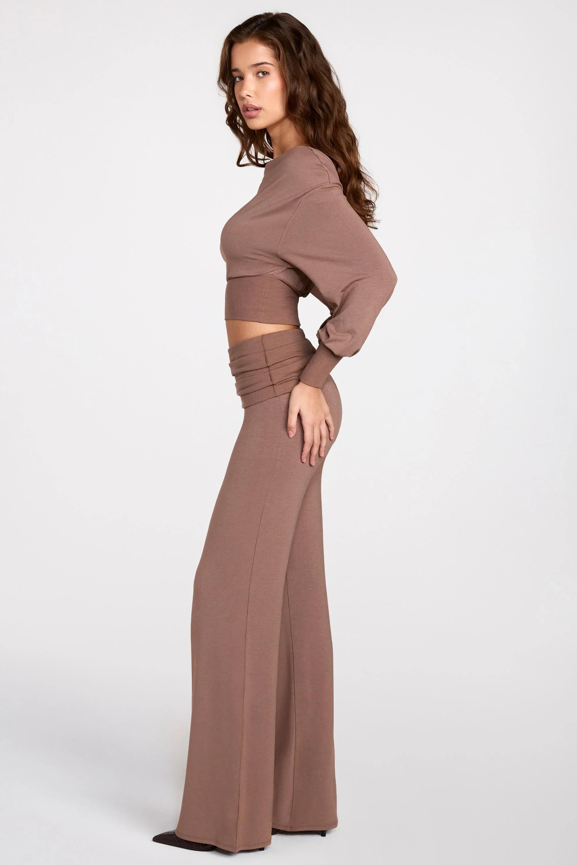 Modal Low Rise Straight Leg Trousers in Mocha
