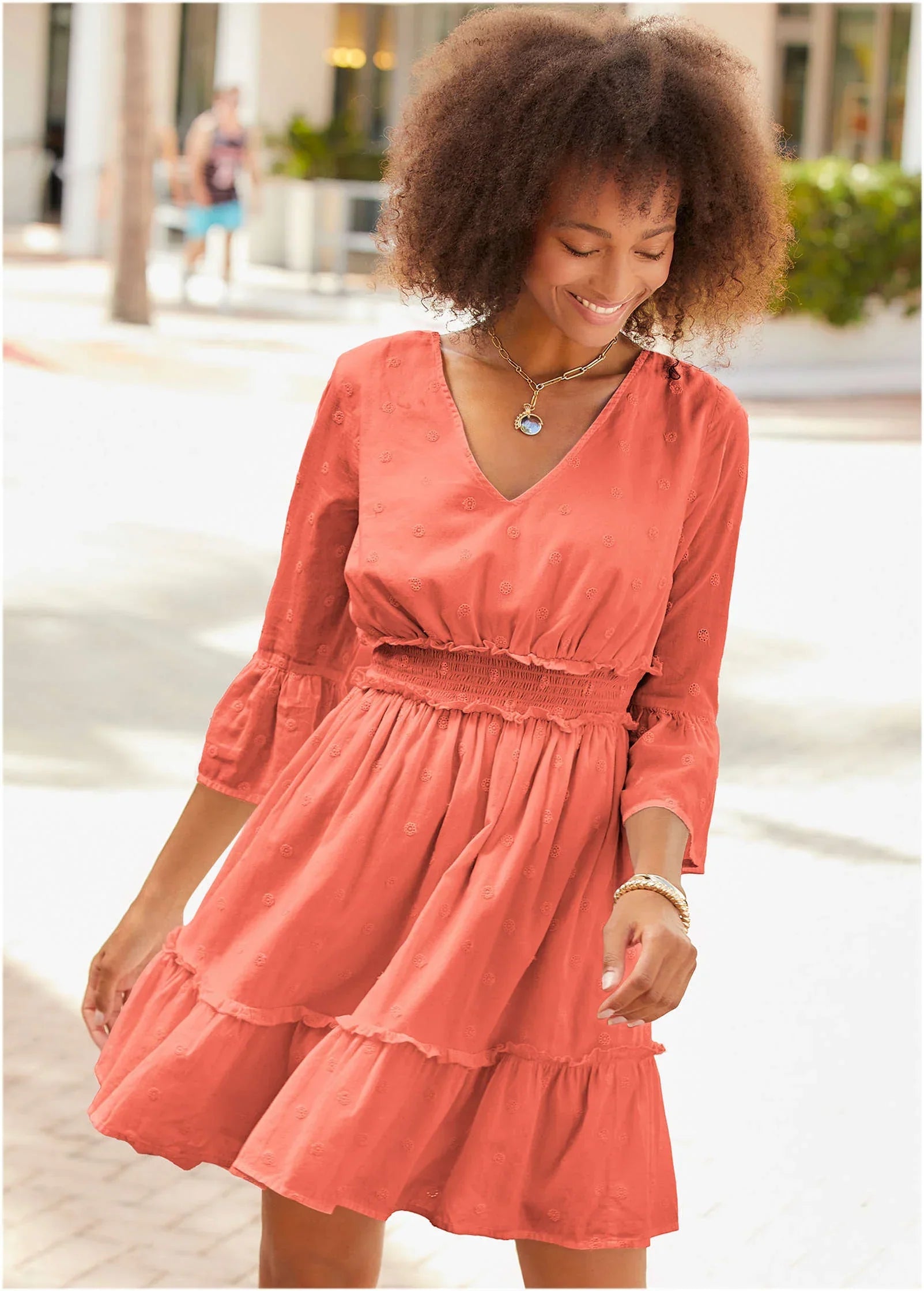 Ruffle Tiered Mini Dress Burnt Orange