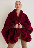Fur Trim Wrap Shawl Red