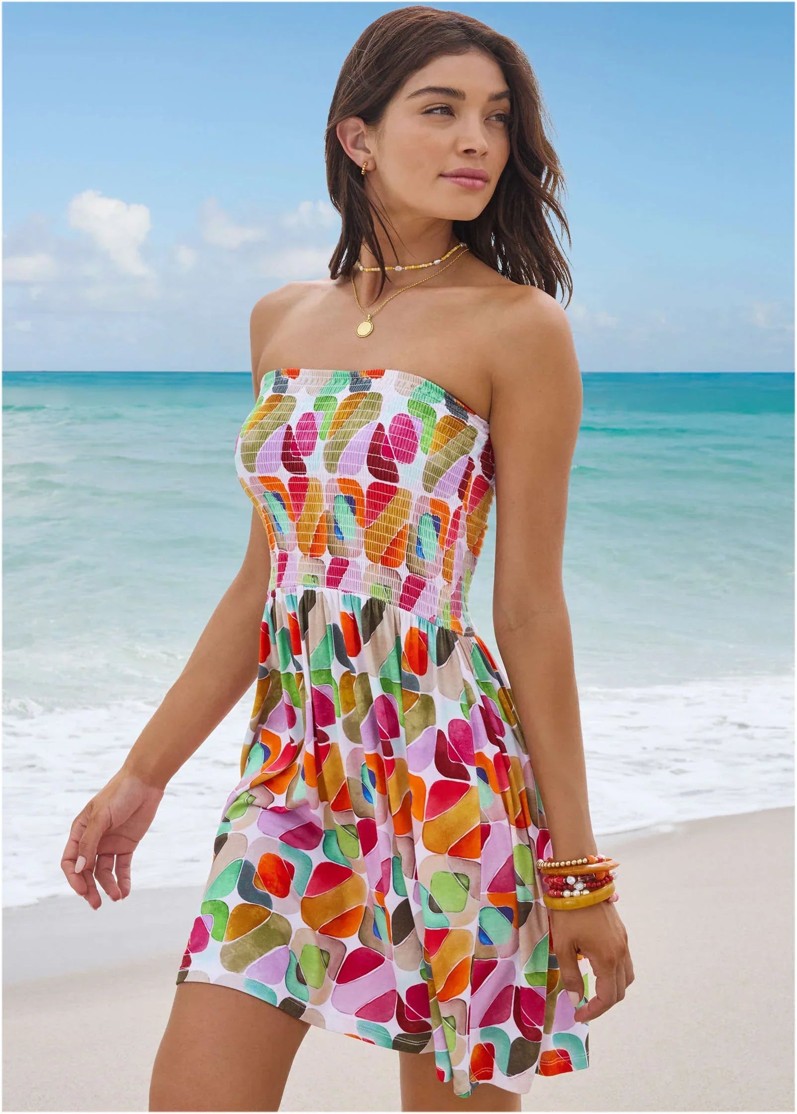 Convertible Cover Up Dress Watercolor Geo