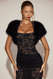 Faux Fur Short Sleeve Bolero in Black