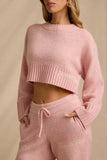 Ribbed Knit Cropped Jumper in Blush Pink