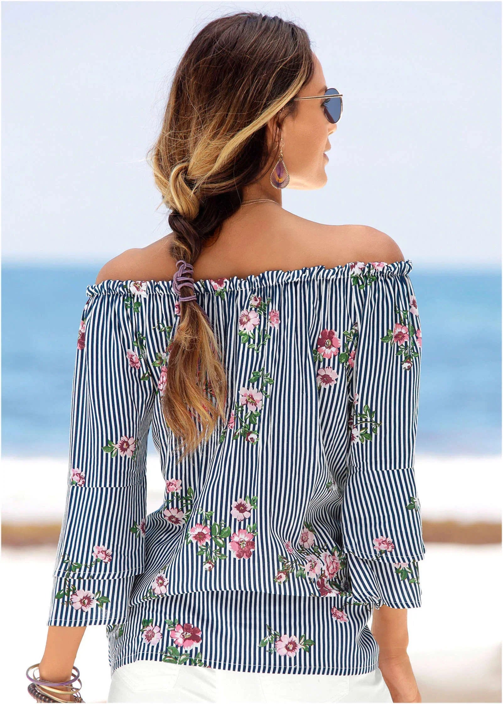 Floral 3 4 Sleeve Top Blue Multi