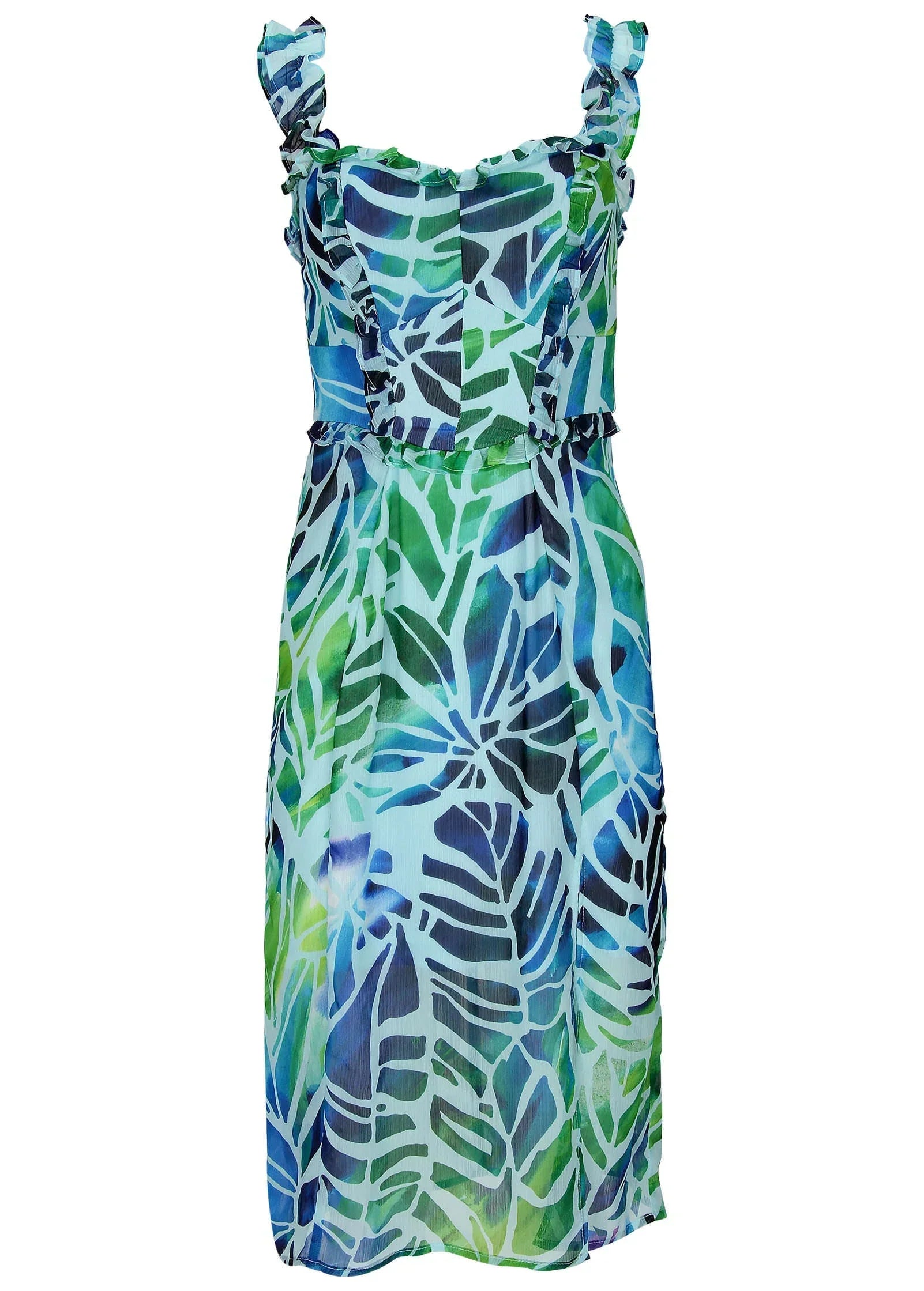 Ruffle Detail Midi Dress Ombre Block Leaves