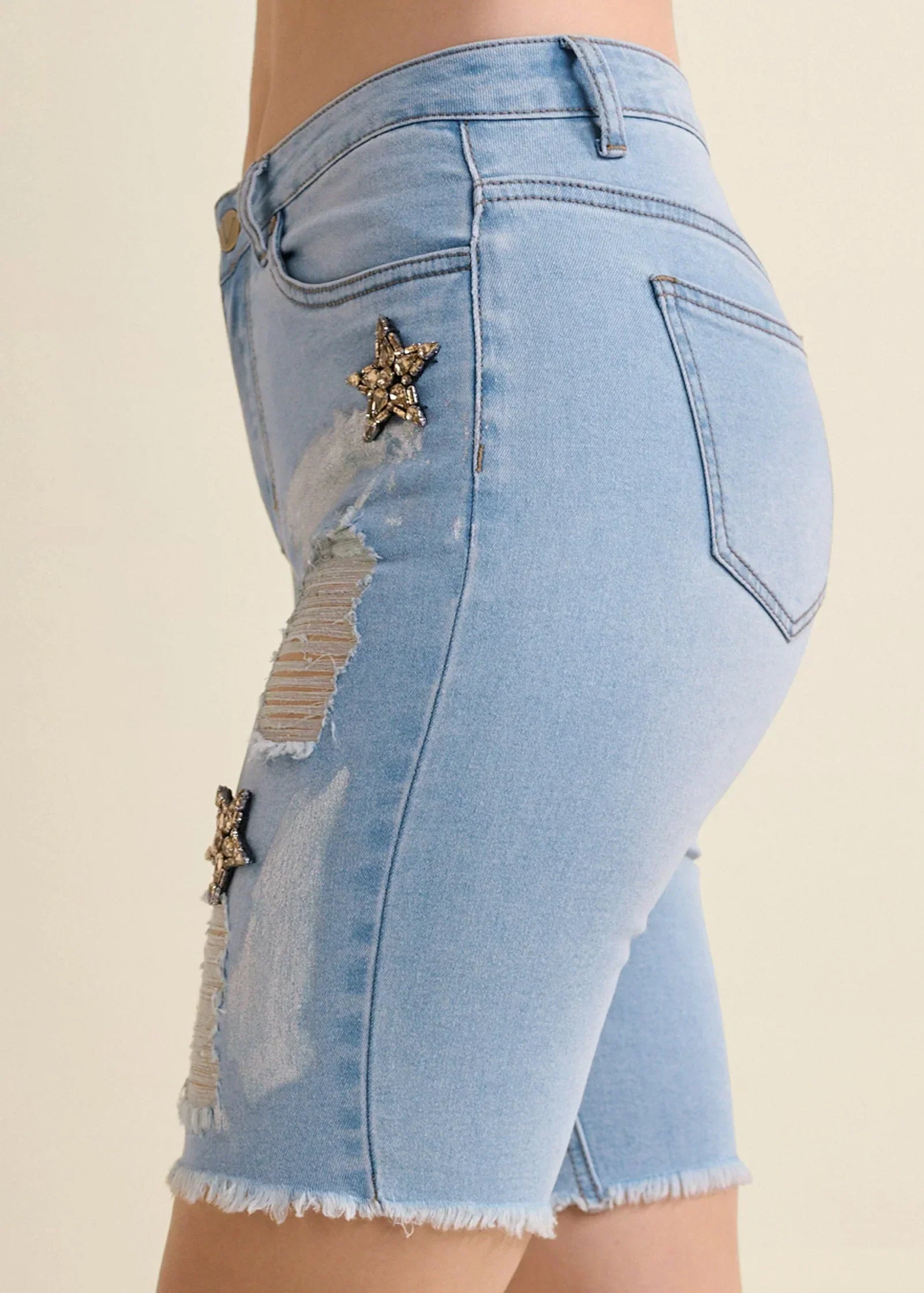 Mid Rise Star Shorts Light Wash