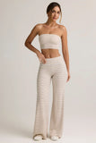 Modal Foldover Wide Leg Trousers in Pink Yellow Stripe
