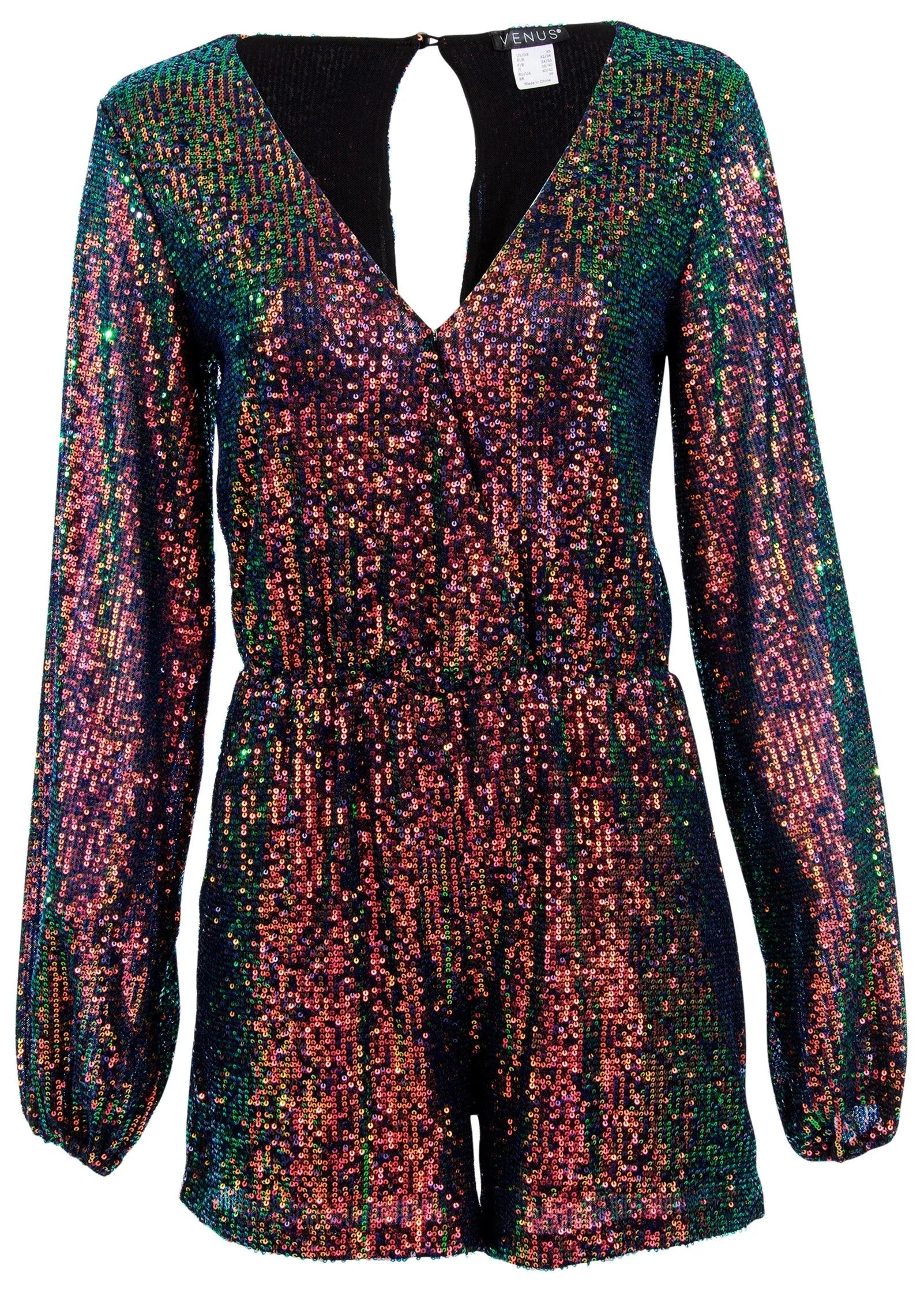 Wrap Sequin Romper Black Multi