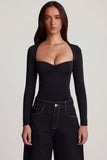 Soft Jersey Sweetheart Ruched Long Sleeve Top in Black