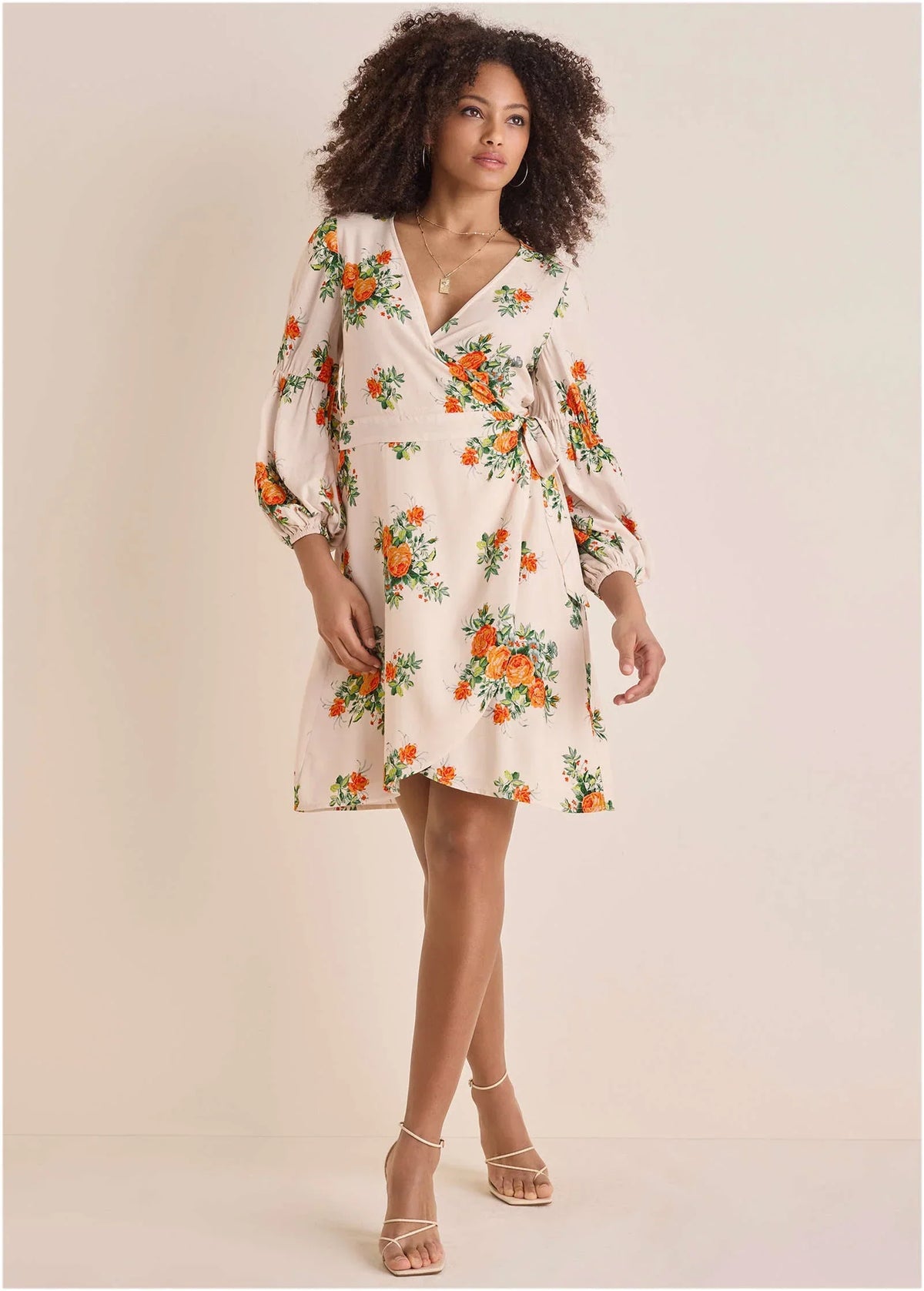 Printed Wrap Mini Dress Orange Bella