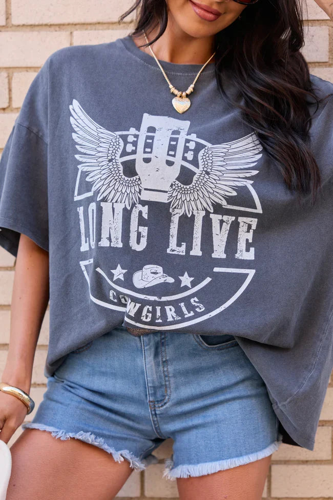 Long Live Cowgirls Charcoal Oversized Graphic Tee