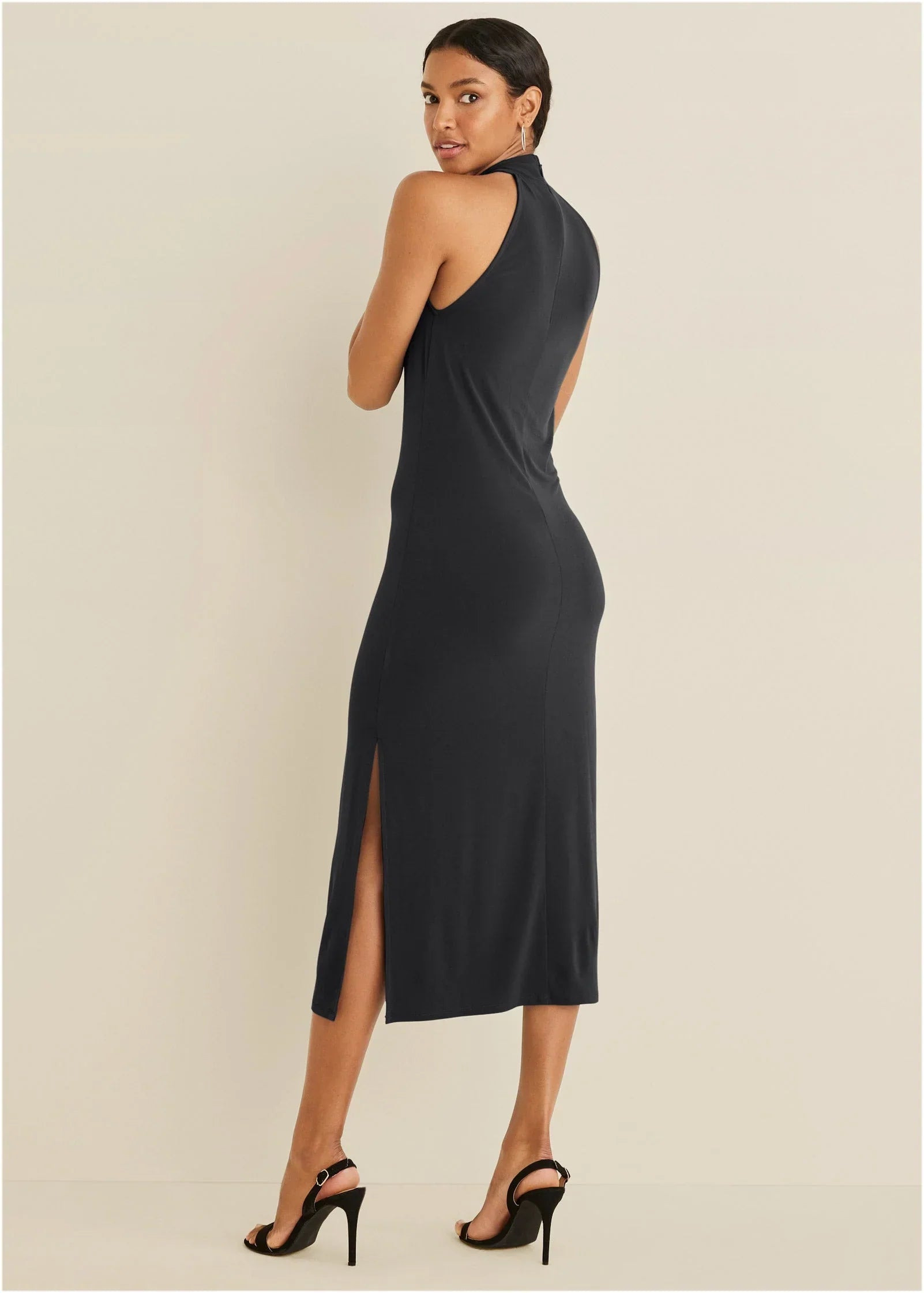 High Neck Midi Dress Jet Black