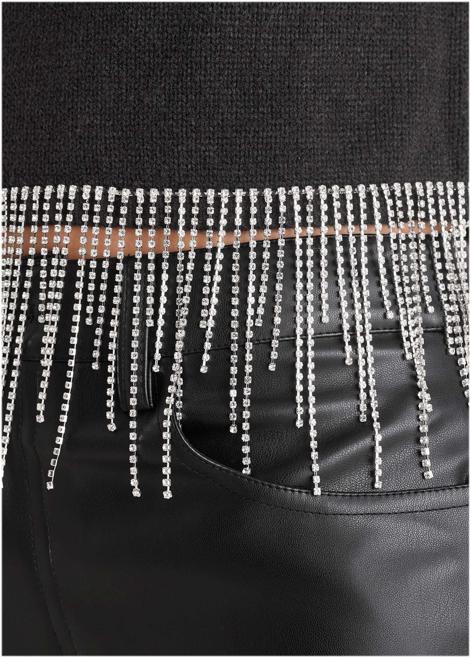 Rhinestone Trim Sweater Jet Black