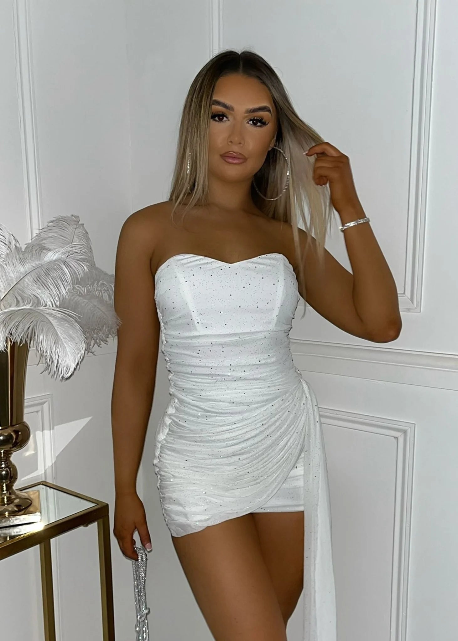 Making an Entrance Mesh Mini Dress White Sparkle