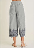 Pinstripe Eyelet Crop Pants Black Ecru