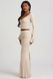 Draped Low Rise Lace Maxi Skirt in Ivory
