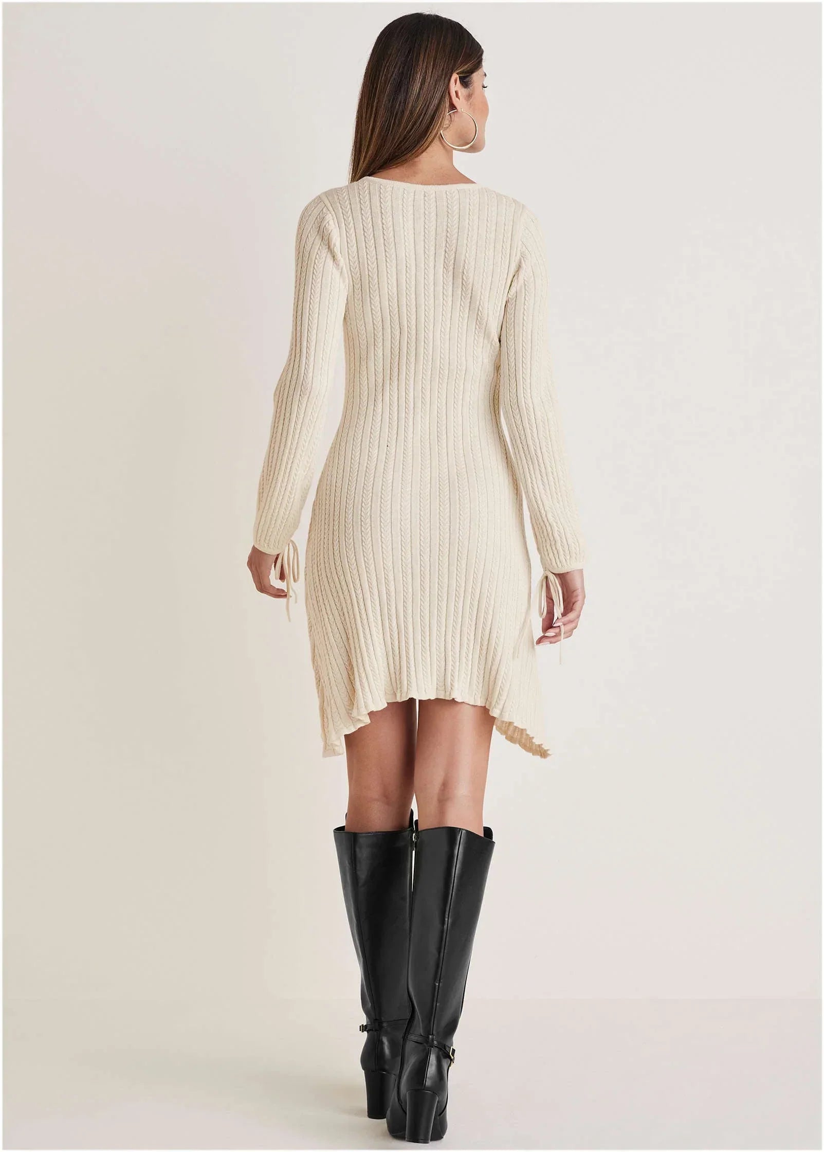Tie Detail Mini Sweater Dress Off White