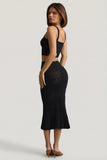 Ruffle Trim Pointelle Knit Midaxi Skirt in Black