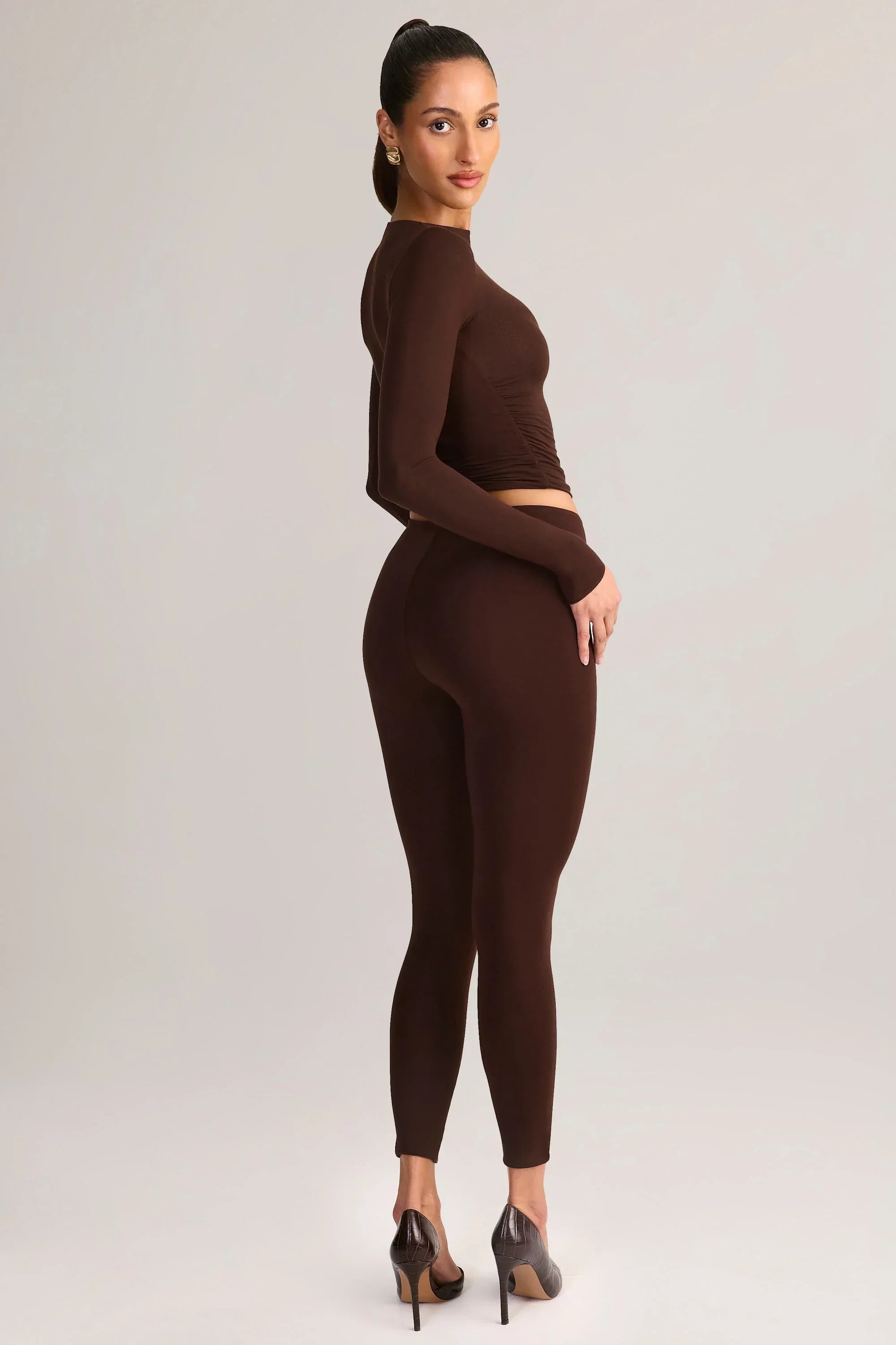 Modal Mid Rise Cropped Leggings in Chocolate Brown