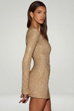 Embellished Asymmetric Bodycon Mini Dress in Gold
