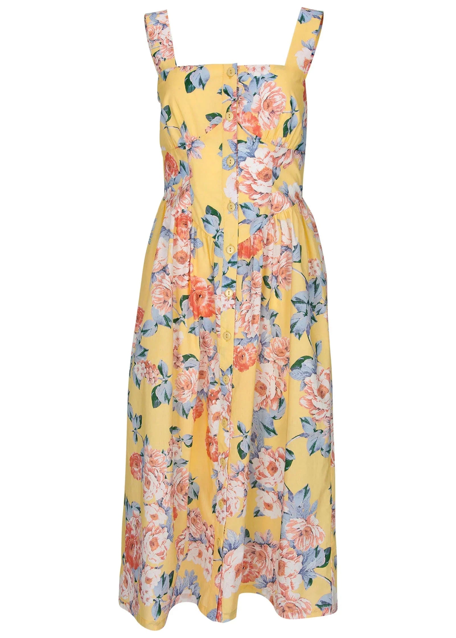 Floral Poplin Midi Dress Custard Roses