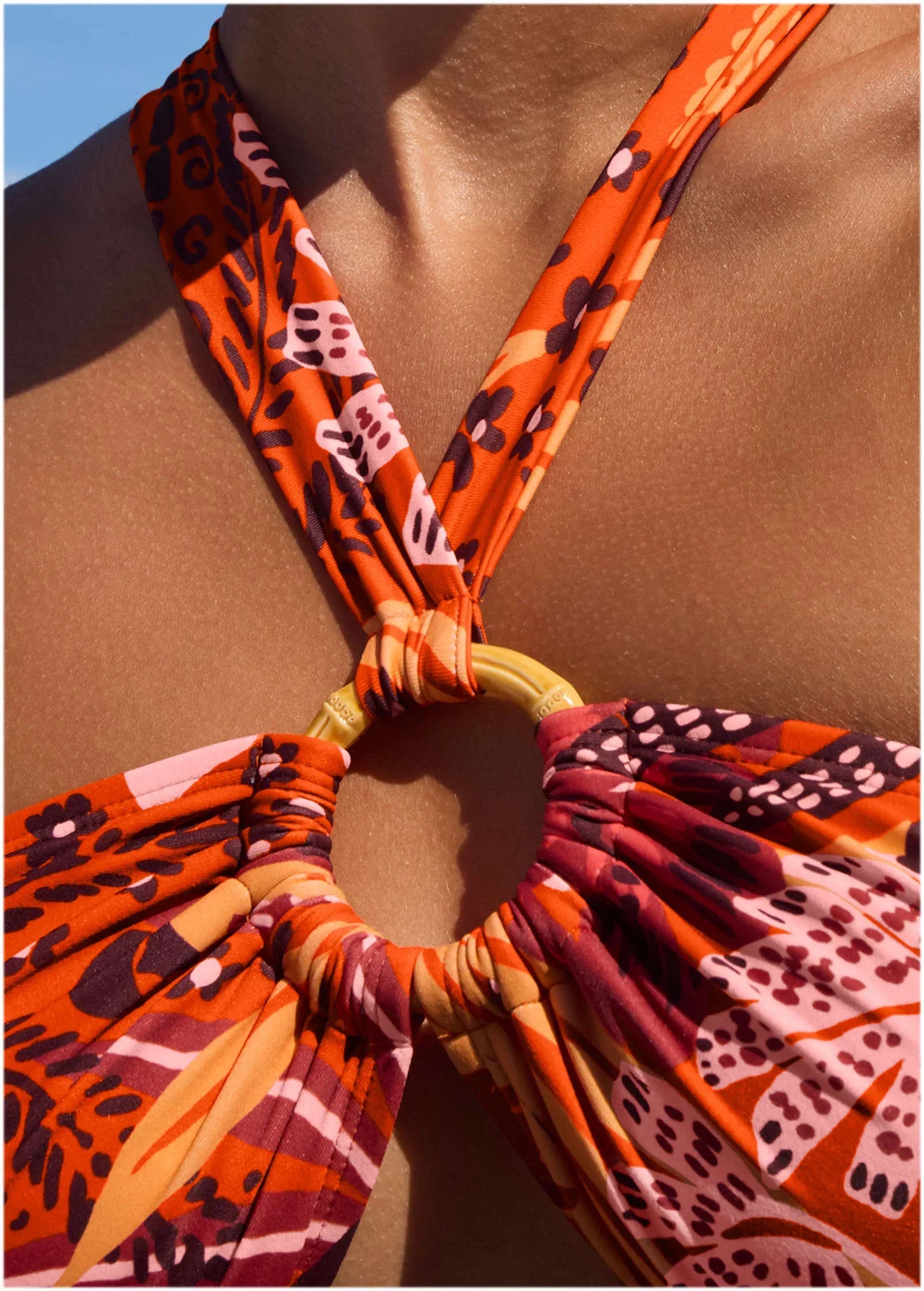 Bamboo Ring Bikini Top Parrot Palm