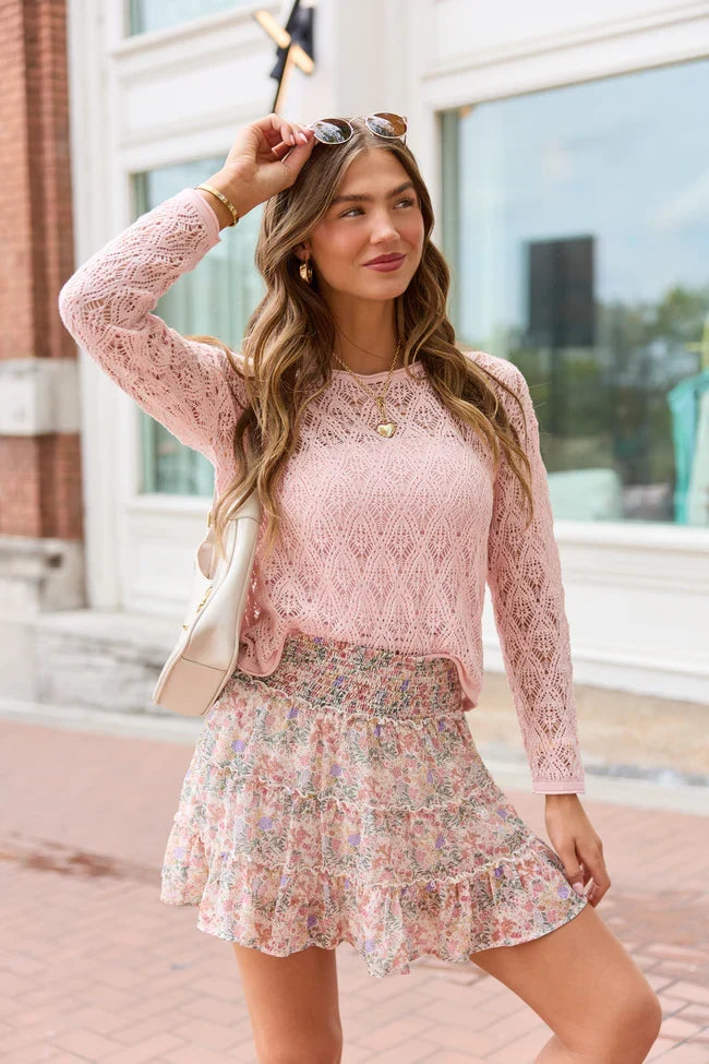 Hannah Light Pink Open Knit Sweater
