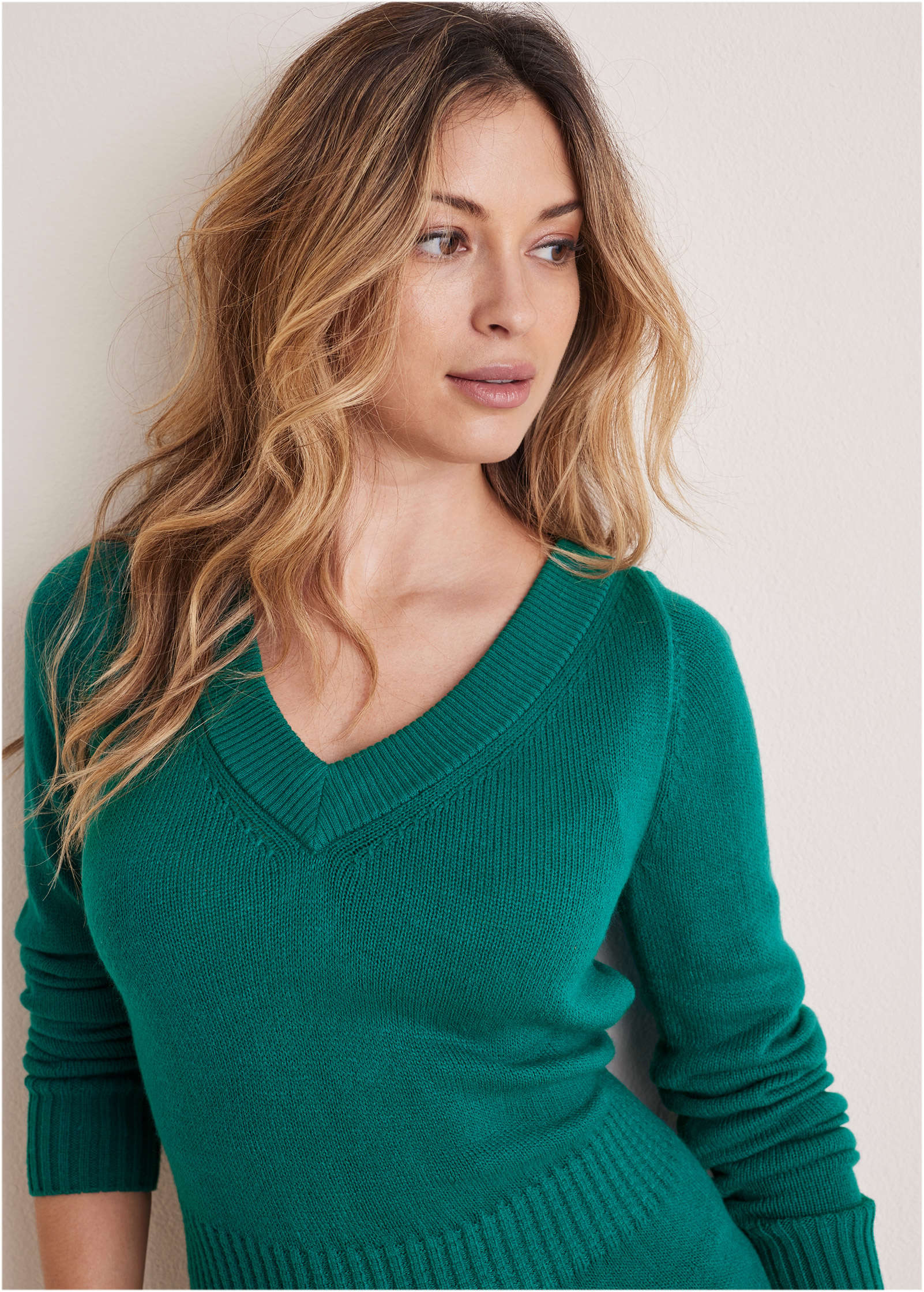 V Neck Mini Sweater Dress Deep Lake