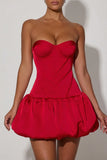 Cut Out Bubble Hem Corset Mini Dress in Red
