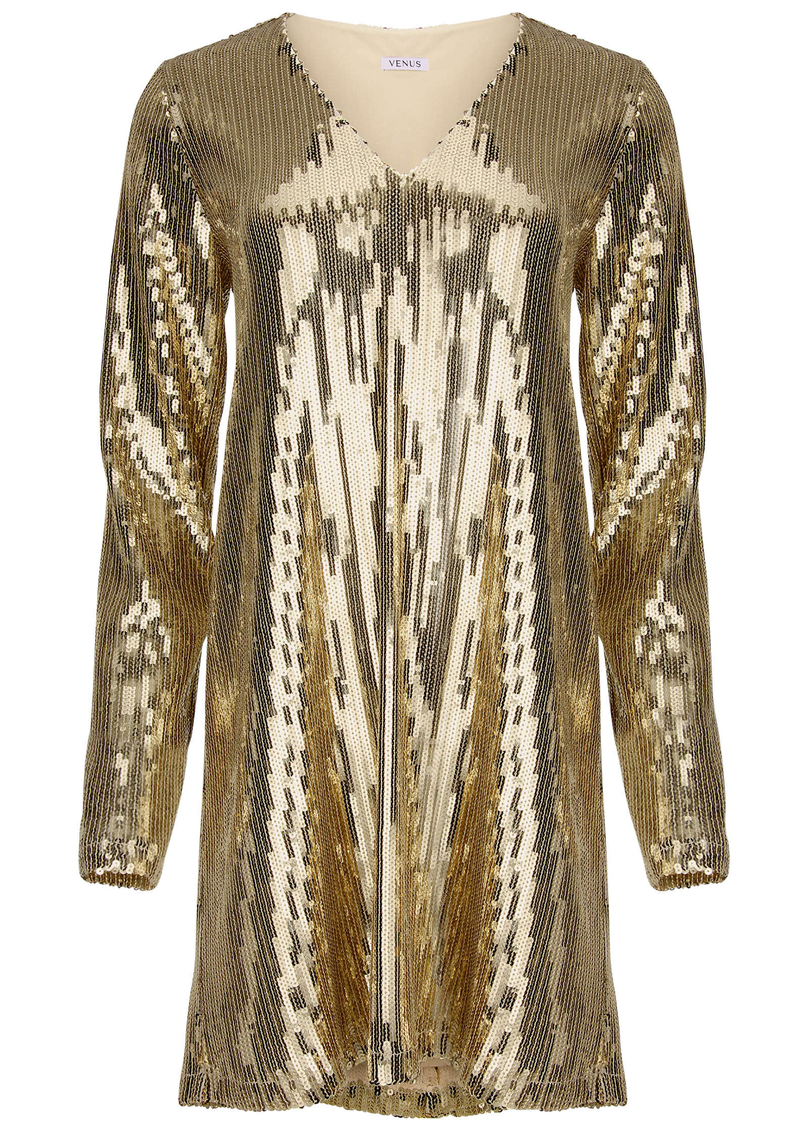 Sequin Long Sleeve Mini Dress Gold