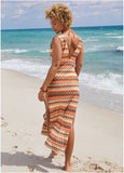 Crochet Maxi Cover Up Dress Tan Combo