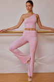 Tall Fold Over Flared Trousers in Soft Pink