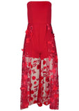 Sequin Applique Overlay Romper Equestrian Red
