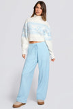 Knit Mid Rise Wide Leg Joggers in Powder Blue