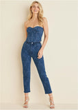 Lace Print Straight Jeans Medium Wash