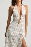 Backless Cotton Poplin Midaxi Dress in Rose Print