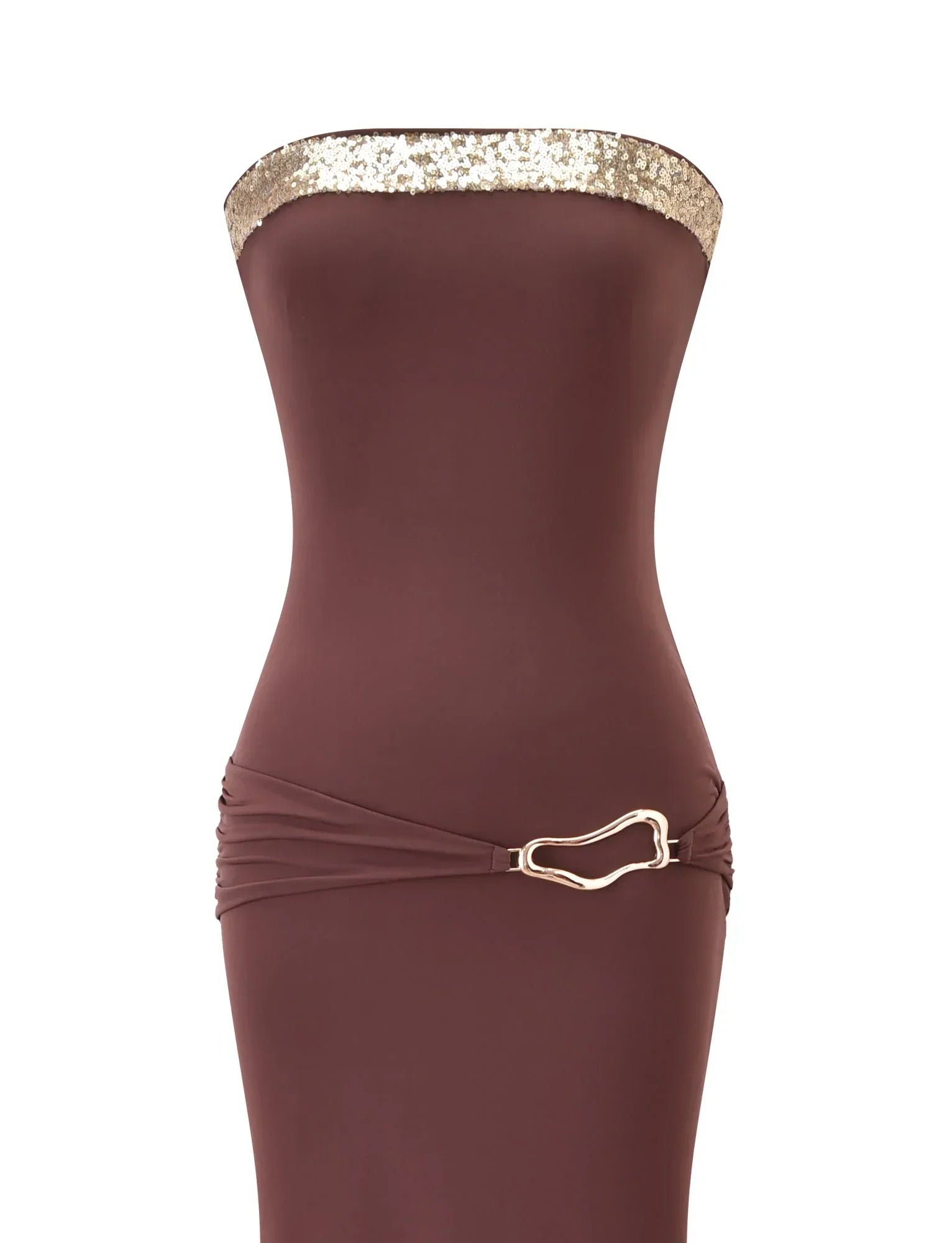 EOS SEQUIN TUBE MAXI DRESS CINNAMON CHOCOLATE