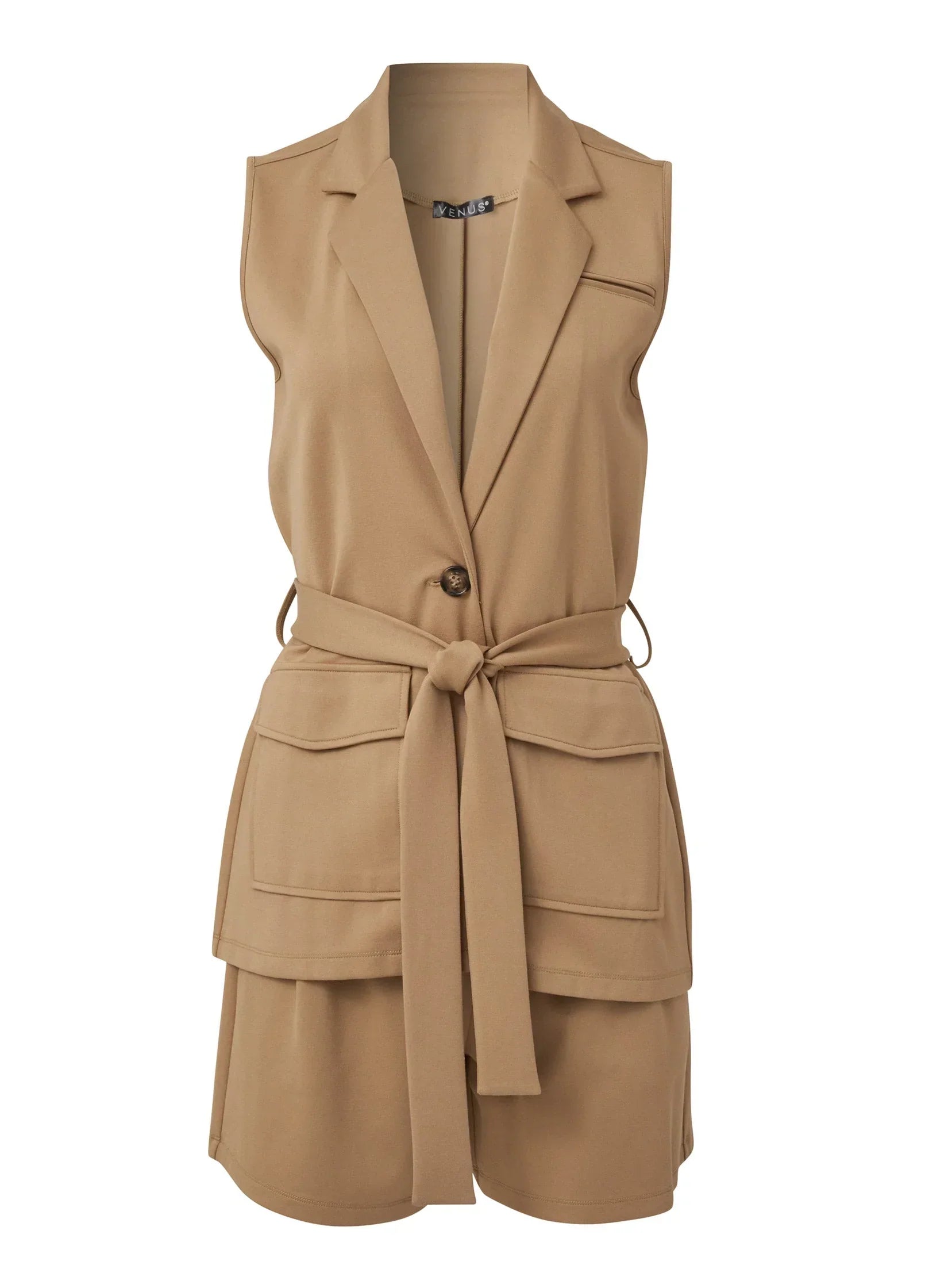 Sleeveless Blazer Short Set Camel