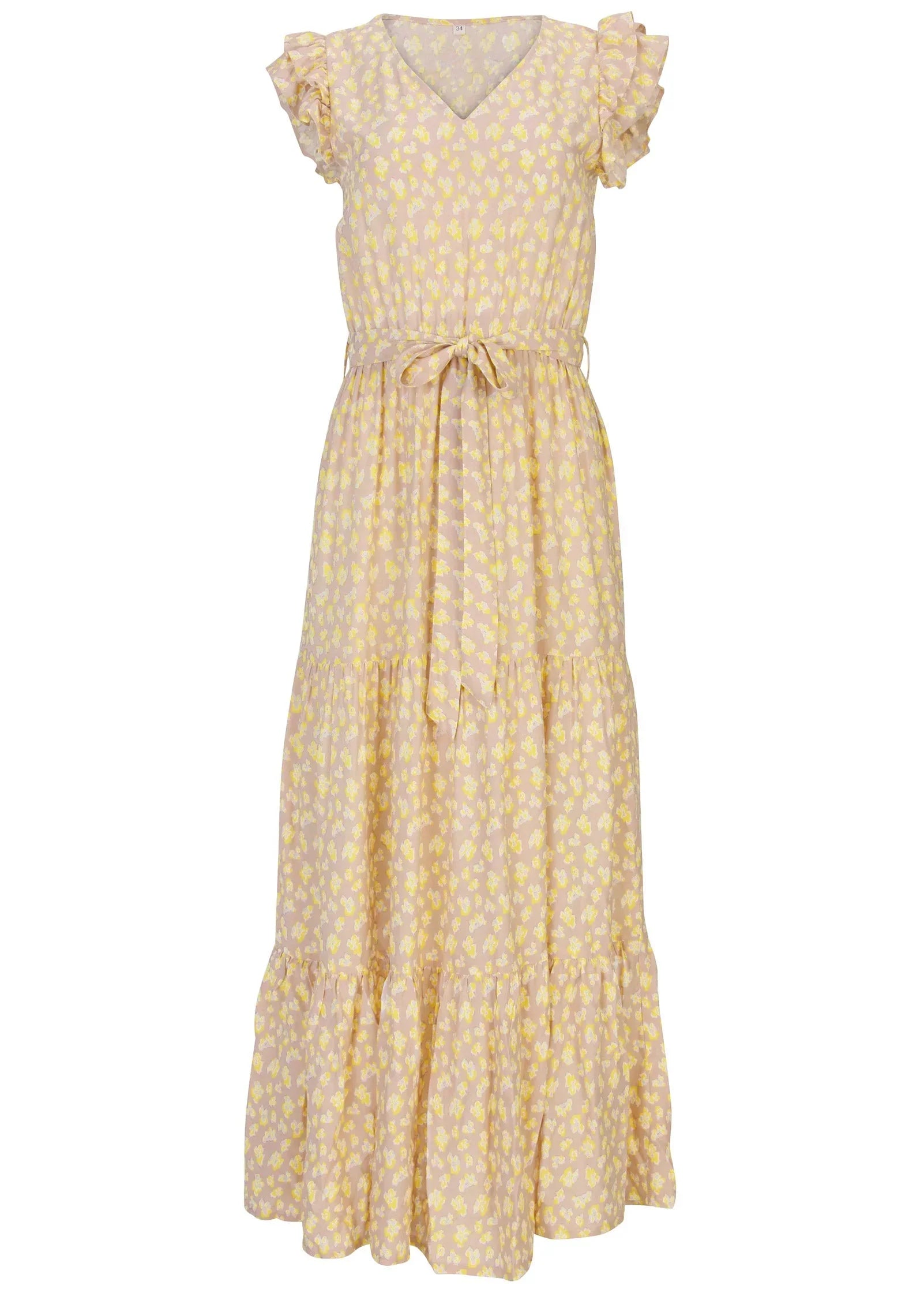 Flutter Sleeve Maxi Dress Peach White